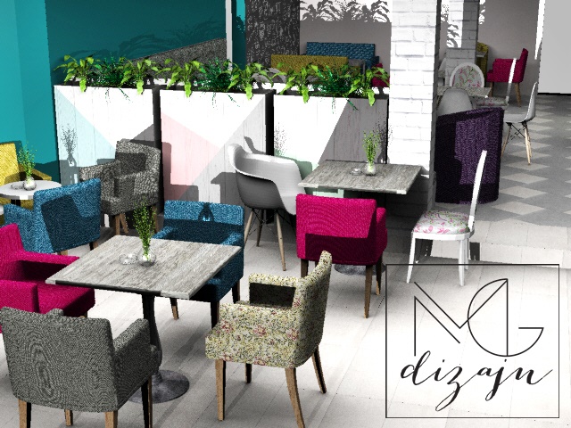 kafic levo od ulaza render 3d stolice dekoracija instagram story